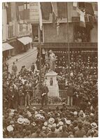 "Irving unveiling the memorial to Kit Marlowe at Canterbury photo by H.B. Collis." Alt Text Source: Folger Shakespeare Library